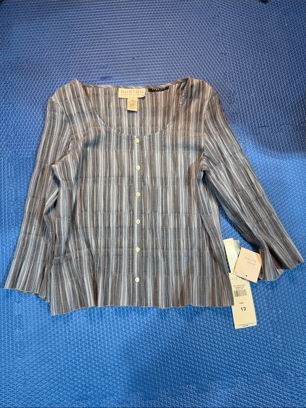 Norton Studio NWT Blue and Gray Striped Button-Down Shirt